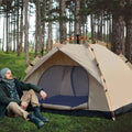 4-Person Automatic Pop-Up Tent, Light Brown, Square, Normal Waterproof, Zipper C