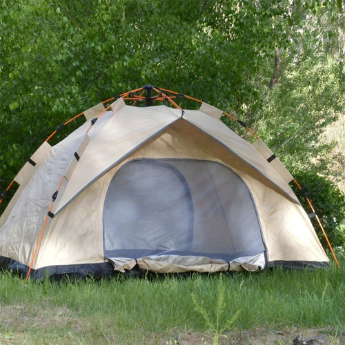 4-Person Automatic Pop-Up Tent, Light Brown, Square, Normal Waterproof, Zipper C